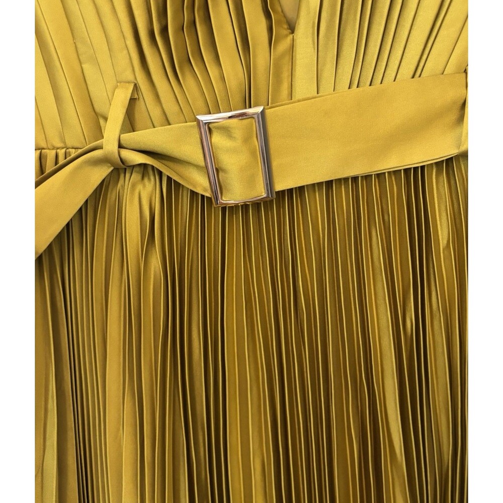 Ieena for Mac Duggal 26483 Chartreuse Pleated Dress Size 12 Fall Wedding - Picture 4 of 11